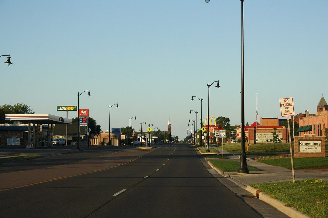 Looking east in Ashland, Wisconsin, on U.S. Route 2