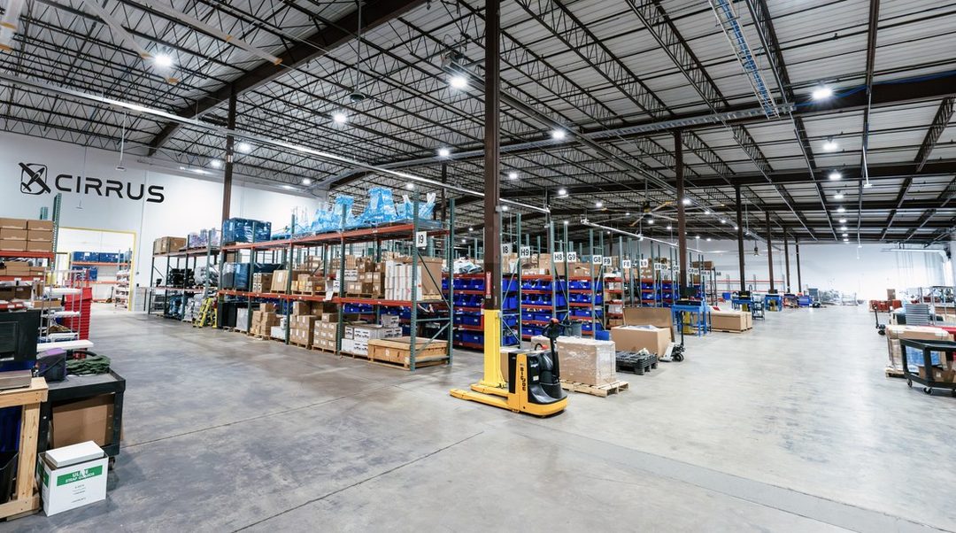 Interior of the new Cirrus Aircraft warehousing center in Duluth
