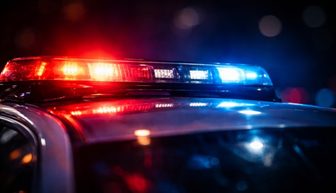 Police vehicle emergency lights at night