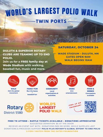 Official poster for the World's Largest Polio Walk at Wade Stadium in Duluth