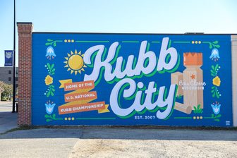 The new Kubb City mural on Water Street in Eau Claire