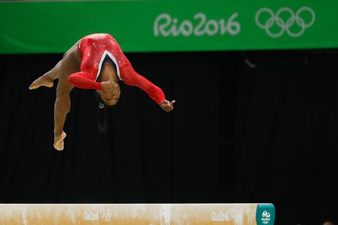Simone Biles on the balance beam at the Rio 2016 Olympics