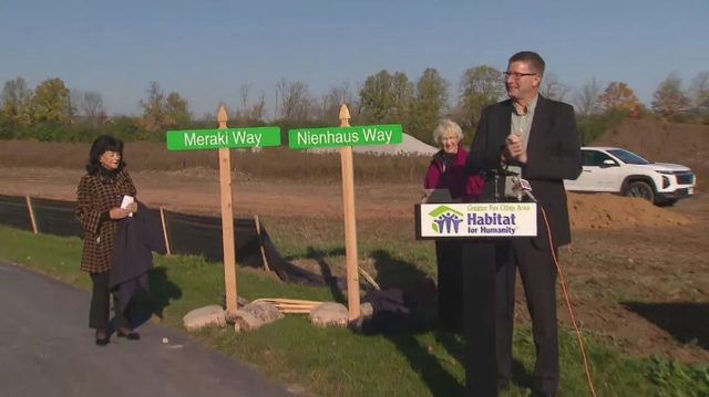 Fox Cities Habitat breaks ground on Horizon Crossing in Fox Crossing, with street signs for Meraki Way and Nienhaus Way