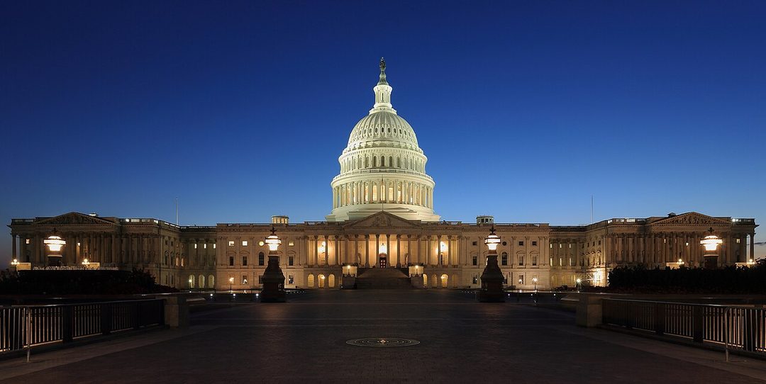 The U.S. Capitol at dusk in Washington, D.C.