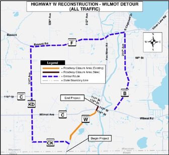 Highway W will close through downtown Wilmot this weekend