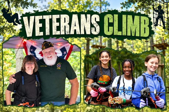 Veterans Climb event artwork for the Boundless Adventures aerial park in Bristol Woods Park