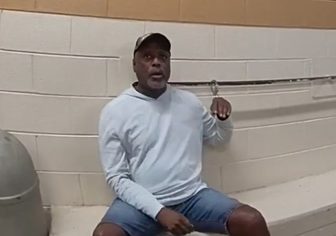 Tim Todd Mahone inside the Kenosha Police facility following his OWI arrest