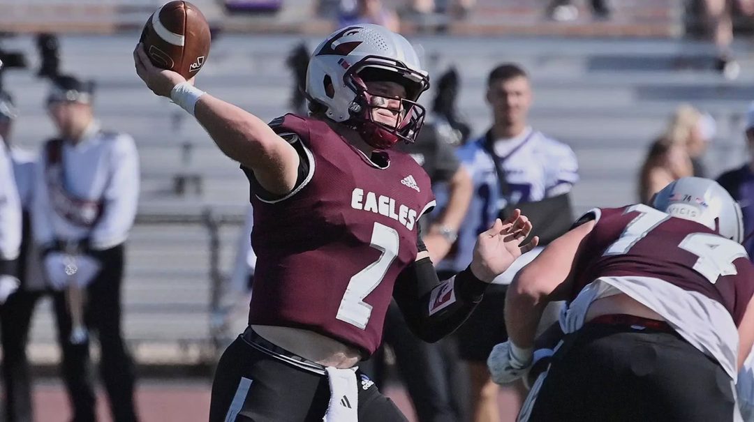UW-La Crosse quarterback Kyle Haas throws a pass against UW-Whitewater on Oct. 10, 2026, at Veterans Memorial Field