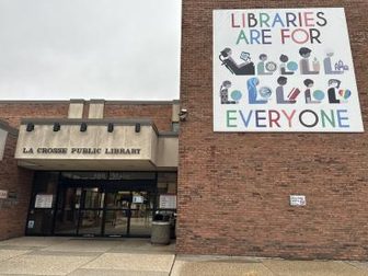 The Main Street entrance of the La Crosse Public Library