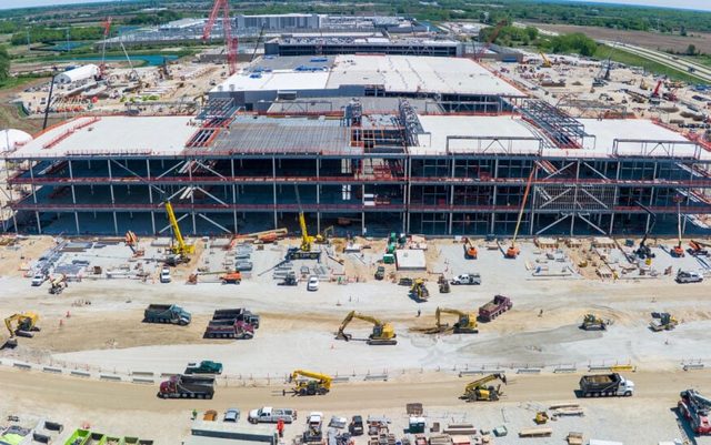 Construction continues on a Microsoft data center in Mount Pleasant, Wisconsin.