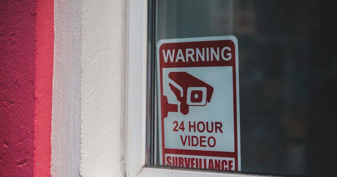 Security camera view of a school hallway