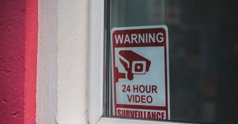 Security camera view of a school hallway