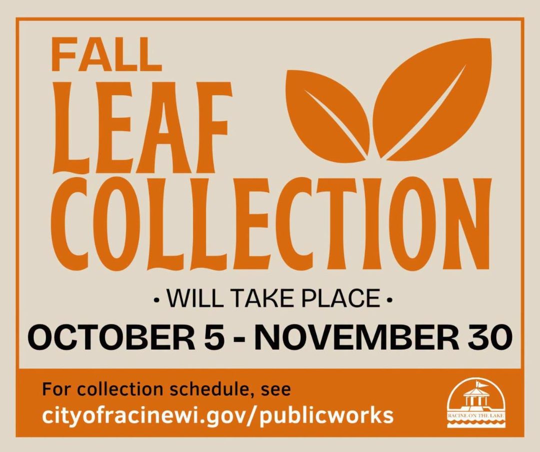 City of Racine Fall Leaf Collection graphic showing collection from October 5 to November 30
