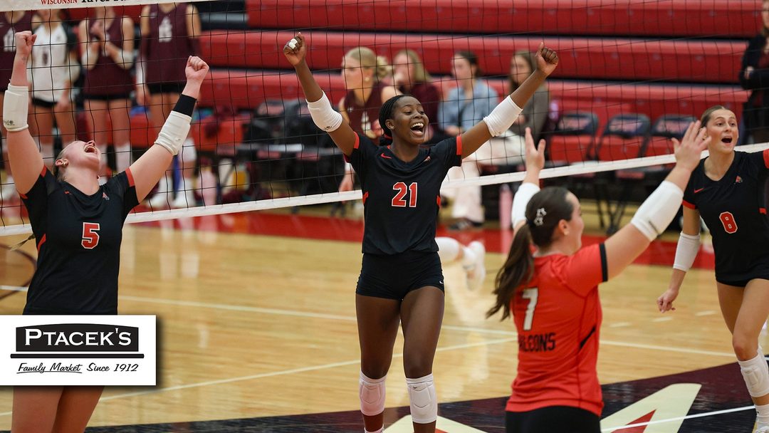 UW-River Falls volleyball in action during its match against UW-La Crosse
