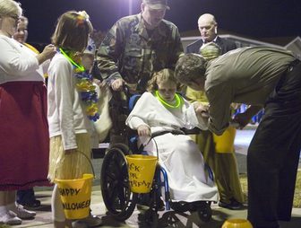 Children in Halloween costumes trick-or-treating at Robins Air Force Base in 2006.