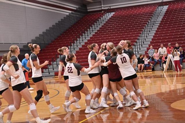UW-La Crosse players celebrate their 3-1 win over UW-Whitewater at Mitchell Hall