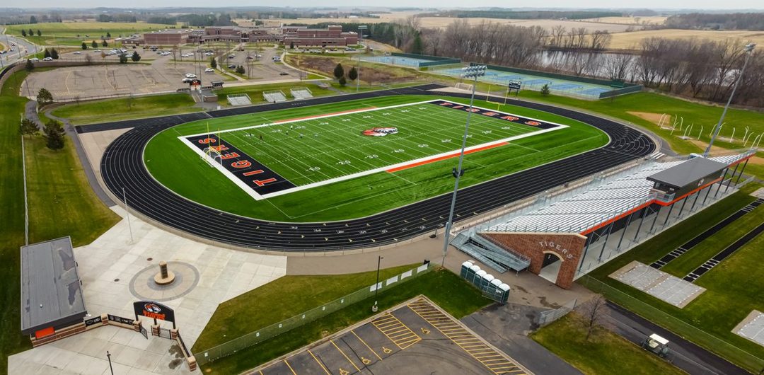 A high school football field in New Richmond, Wisconsin