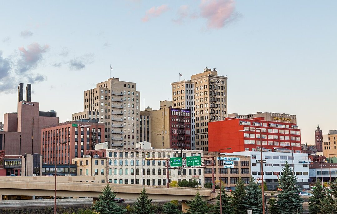 Downtown Duluth, Minnesota, seen from the 5th Avenue bridge over Interstate 35